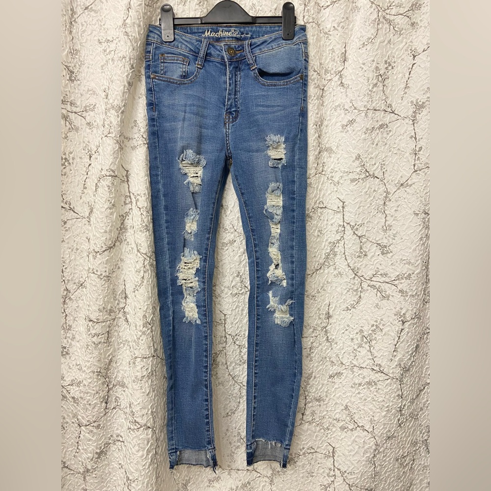 Machine Blue Distressed Skinny Jeans Size 1
